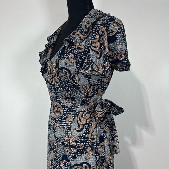 Chelsea28 Print Ruffle Wrap Dress Size Small Women’s Navy - Picture 1 of 10